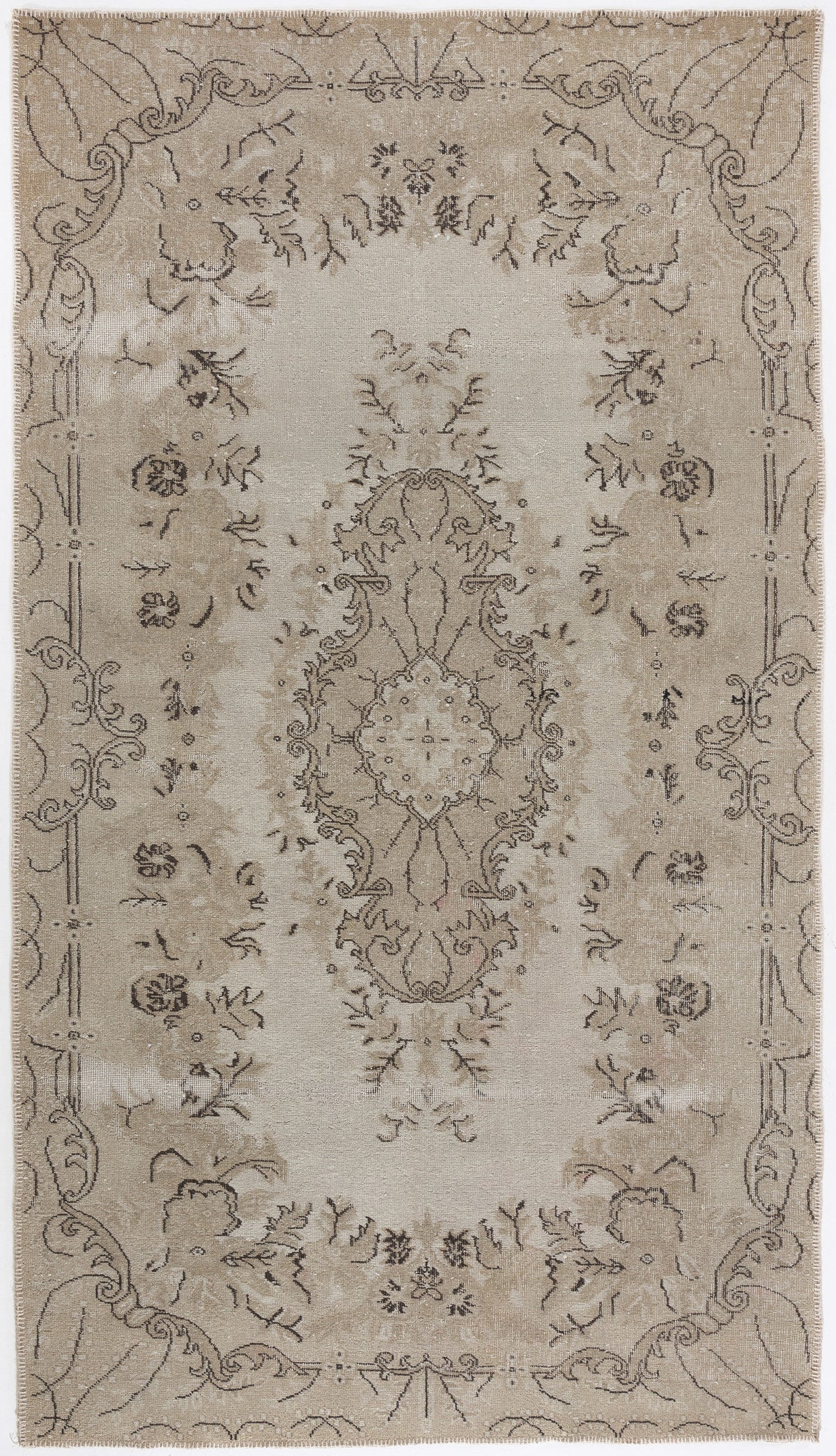 Beige Over Dyed Vintage Rug 5&#39;4&#39;&#39; x 9&#39;5&#39;&#39; ft 162 x 286 cm