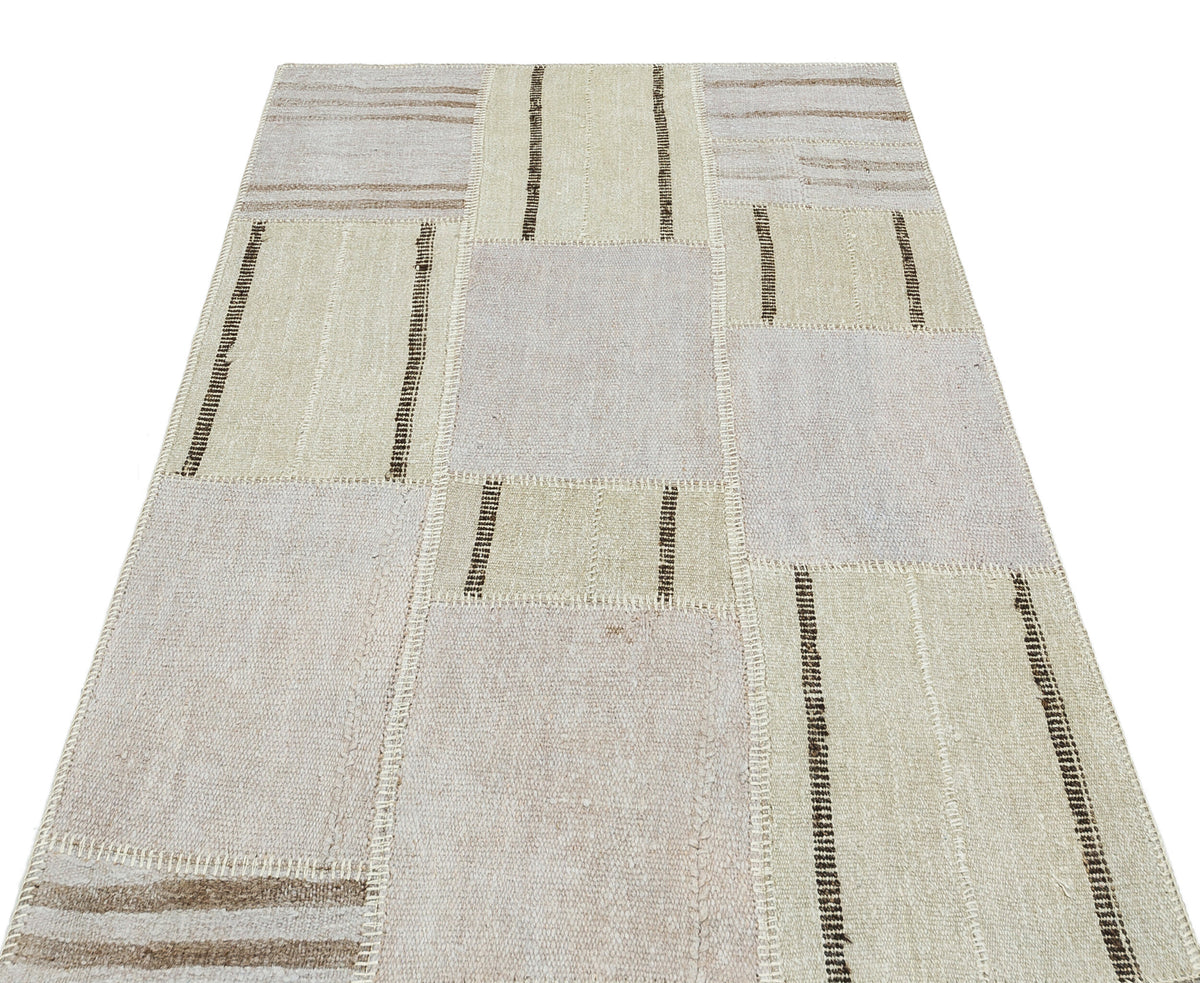 Natural Vintage Hemp Patchwork Rug 3&#39;10&#39;&#39; x 5&#39;9&#39;&#39; ft 118 x 175 cm