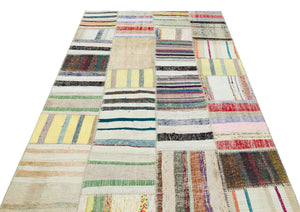 Naturel Over Dyed Kilim Patchwork Unique Rug 4'11'' x 7'7'' ft 149 x 230 cm