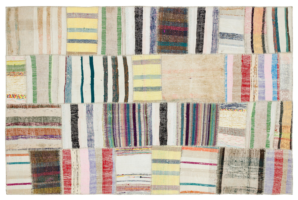 Naturel Over Dyed Kilim Patchwork Unique Rug 4&#39;11&#39;&#39; x 7&#39;7&#39;&#39; ft 149 x 230 cm