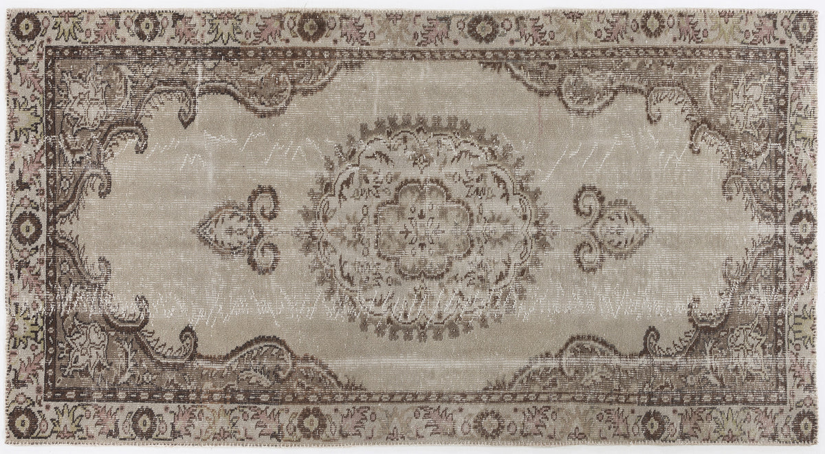 Beige Over Dyed Vintage Rug 4&#39;9&#39;&#39; x 8&#39;10&#39;&#39; ft 145 x 270 cm