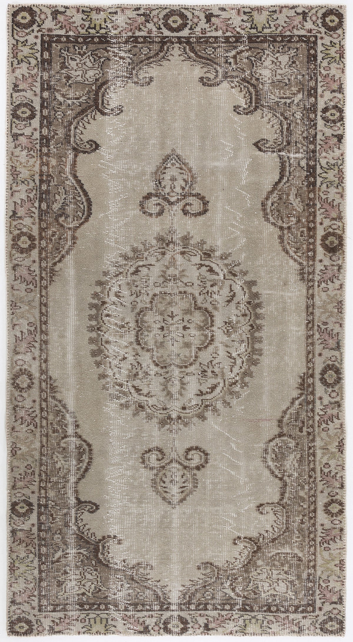 Beige Over Dyed Vintage Rug 4&#39;9&#39;&#39; x 8&#39;10&#39;&#39; ft 145 x 270 cm
