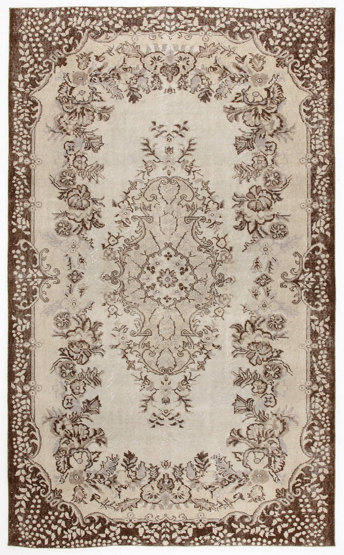 Beige Over Dyed Vintage Rug 5&#39;6&#39;&#39; x 8&#39;11&#39;&#39; ft 168 x 272 cm