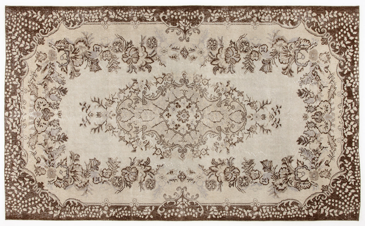 Beige Over Dyed Vintage Rug 5&#39;6&#39;&#39; x 8&#39;11&#39;&#39; ft 168 x 272 cm