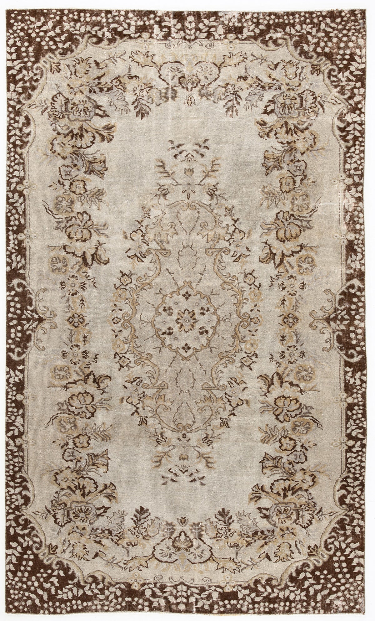 Beige Over Dyed Vintage Rug 5&#39;5&#39;&#39; x 8&#39;11&#39;&#39; ft 165 x 271 cm