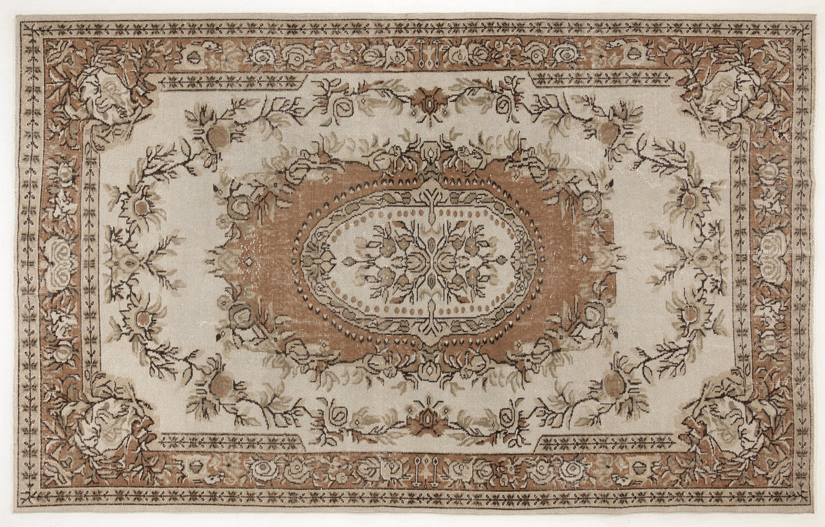 Beige Over Dyed Vintage Rug 6&#39;2&#39;&#39; x 9&#39;10&#39;&#39; ft 187 x 300 cm