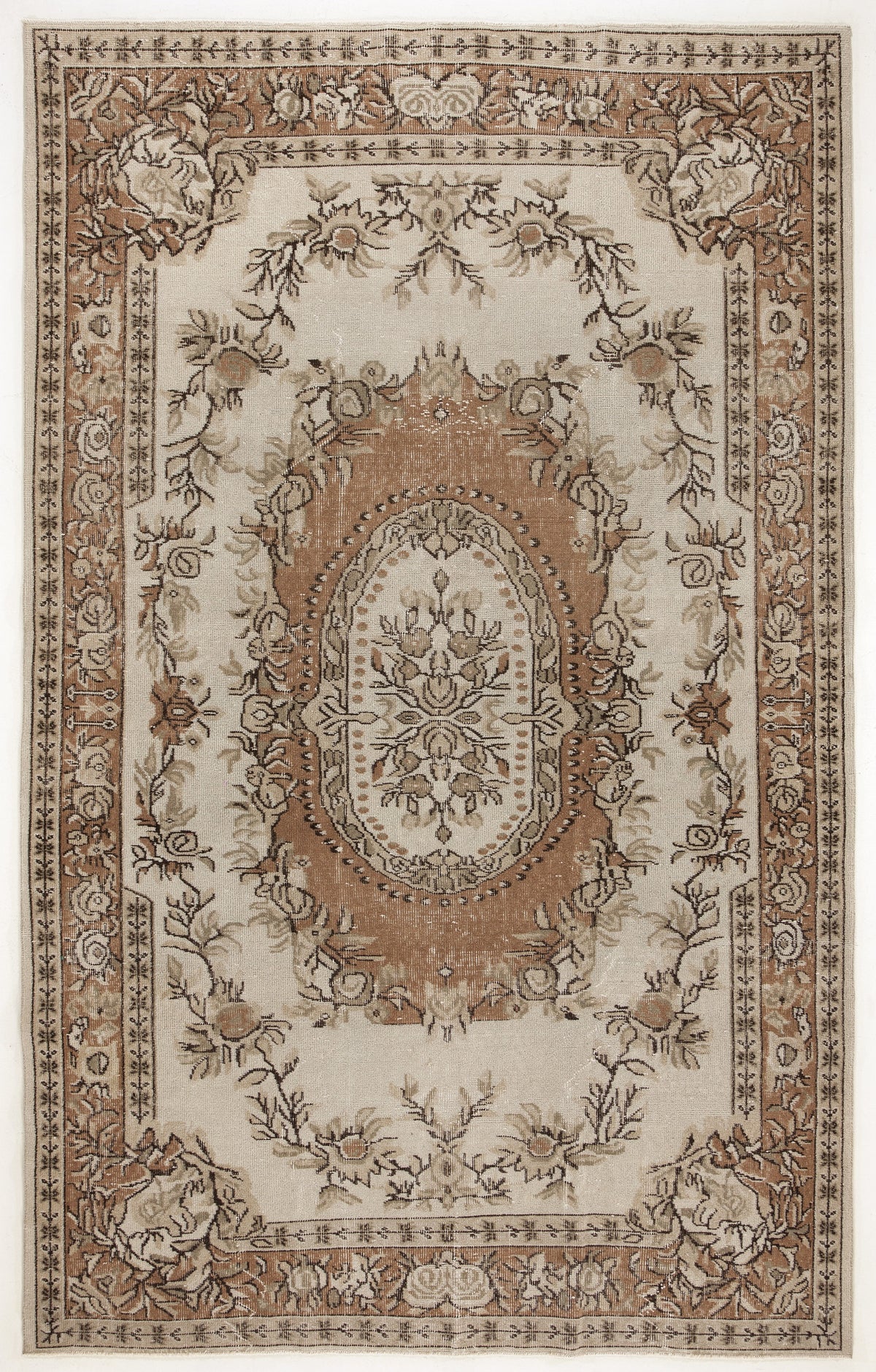 Beige Over Dyed Vintage Rug 6&#39;2&#39;&#39; x 9&#39;10&#39;&#39; ft 187 x 300 cm
