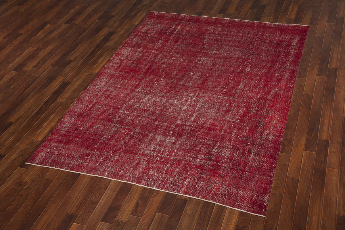 Red Over Dyed Vintage Rug 7&#39;1&#39;&#39; x 10&#39;3&#39;&#39; ft 217 x 313 cm