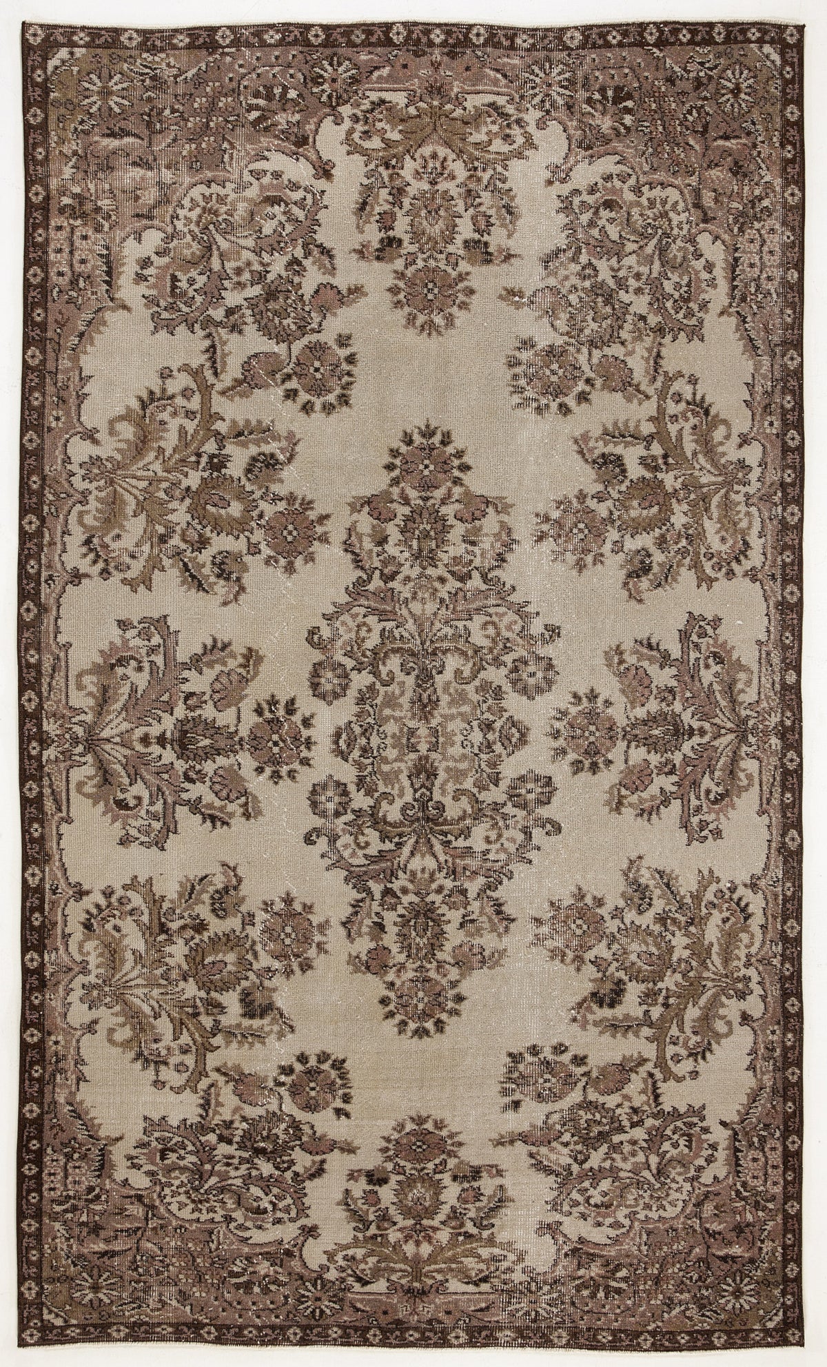 Beige Over Dyed Vintage Rug 5&#39;4&#39;&#39; x 8&#39;12&#39;&#39; ft 162 x 274 cm