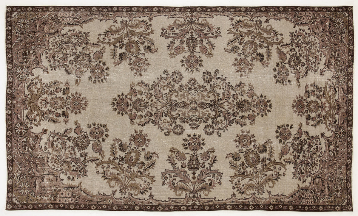 Beige Over Dyed Vintage Rug 5&#39;4&#39;&#39; x 8&#39;12&#39;&#39; ft 162 x 274 cm