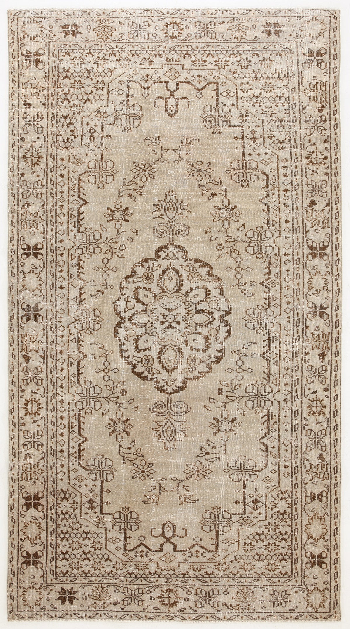 Beige Over Dyed Vintage Rug 4&#39;12&#39;&#39; x 9&#39;2&#39;&#39; ft 152 x 280 cm