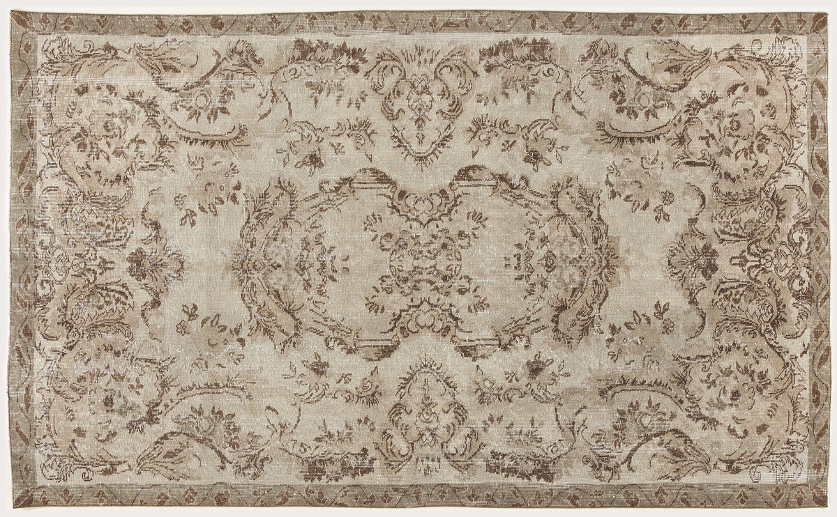 Beige Over Dyed Vintage Rug 5&#39;3&#39;&#39; x 8&#39;9&#39;&#39; ft 161 x 266 cm