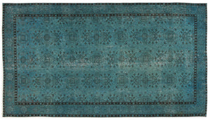 Turquoise  Over Dyed Vintage Rug 5'1'' x 8'12'' ft 154 x 274 cm