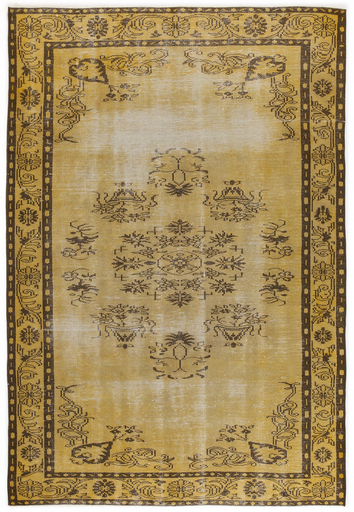 Yellow Over Dyed Vintage Rug 5&#39;10&#39;&#39; x 8&#39;11&#39;&#39; ft 178 x 271 cm