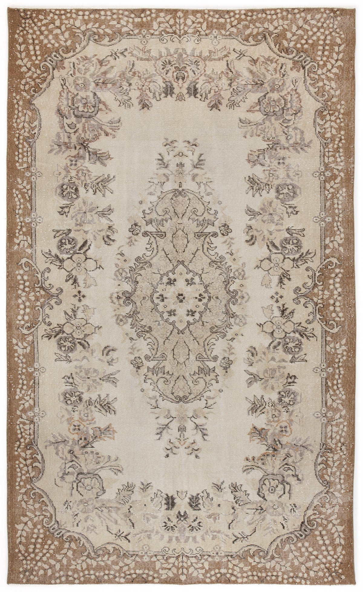 Beige Over Dyed Vintage Rug 6&#39;1&#39;&#39; x 9&#39;10&#39;&#39; ft 186 x 300 cm