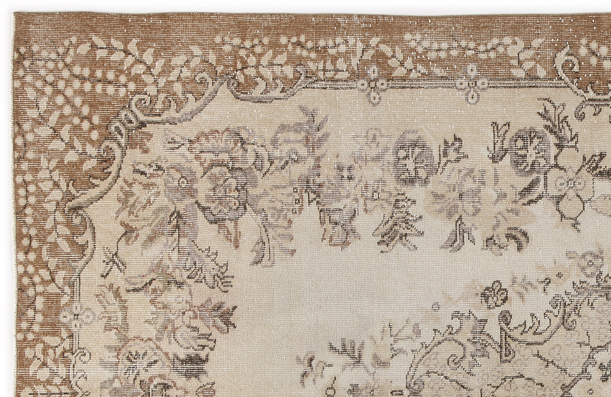Beige Over Dyed Vintage Rug 6&#39;1&#39;&#39; x 9&#39;10&#39;&#39; ft 186 x 300 cm