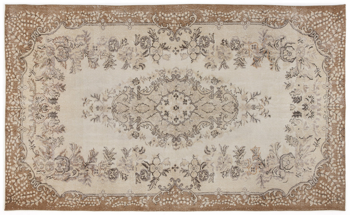 Beige Over Dyed Vintage Rug 6&#39;1&#39;&#39; x 9&#39;10&#39;&#39; ft 186 x 300 cm