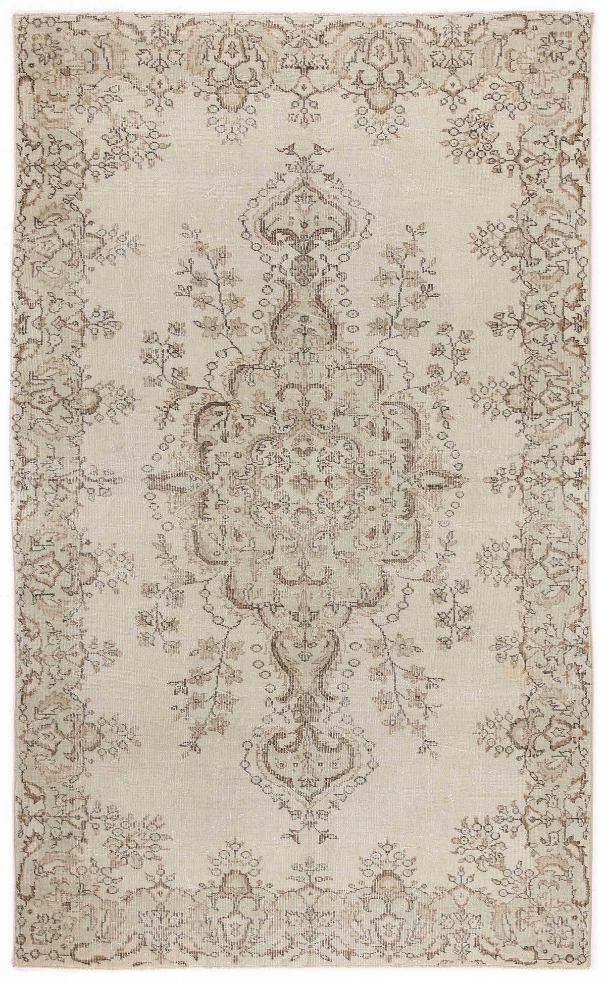 Beige Over Dyed Vintage Rug 5&#39;8&#39;&#39; x 9&#39;3&#39;&#39; ft 172 x 283 cm