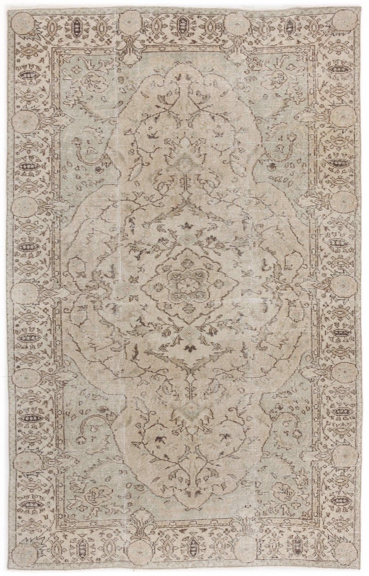 Beige Over Dyed Vintage Rug 5&#39;5&#39;&#39; x 8&#39;8&#39;&#39; ft 164 x 263 cm