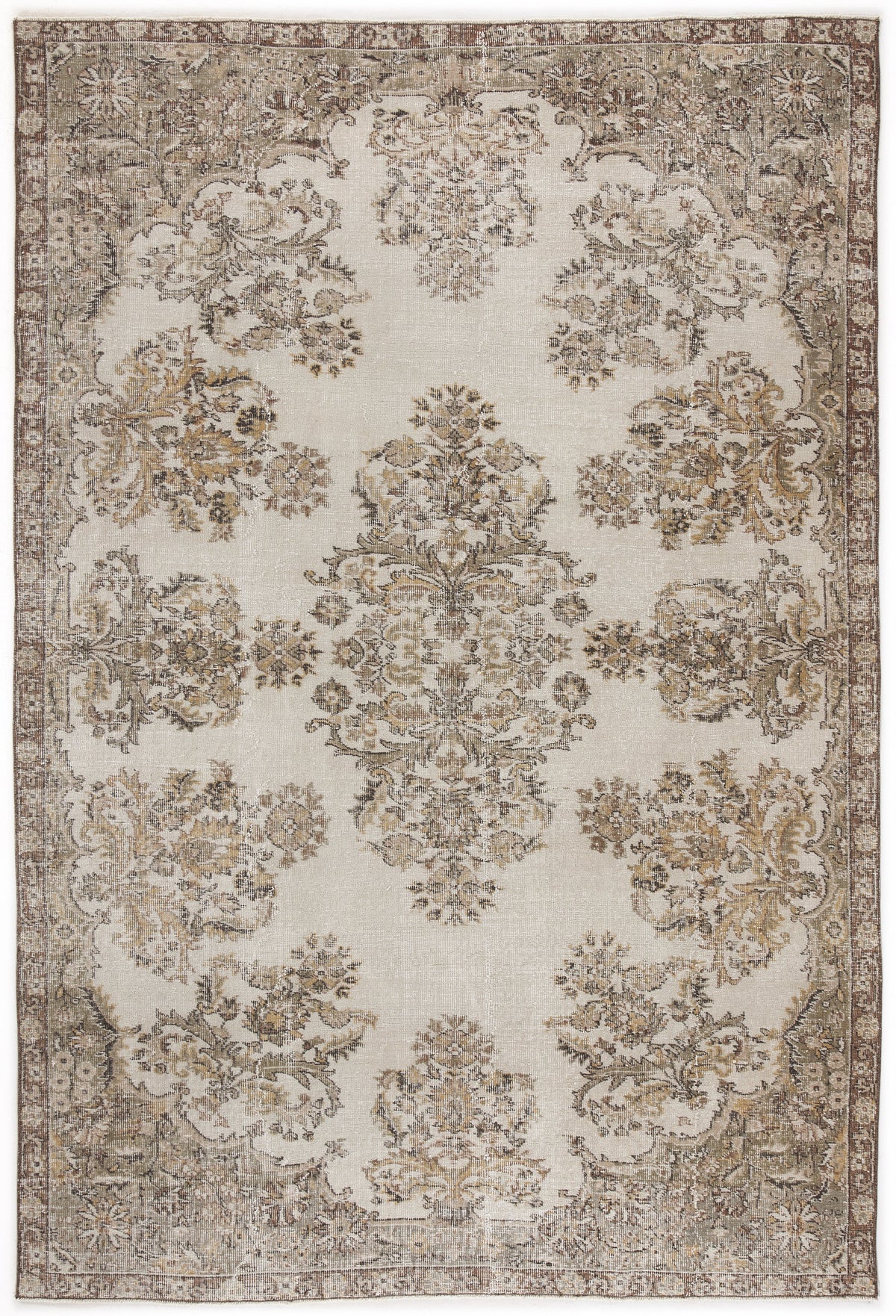Beige Over Dyed Vintage Rug 6&#39;5&#39;&#39; x 9&#39;7&#39;&#39; ft 195 x 293 cm