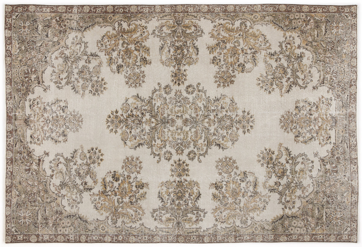 Beige Over Dyed Vintage Rug 6&#39;5&#39;&#39; x 9&#39;7&#39;&#39; ft 195 x 293 cm
