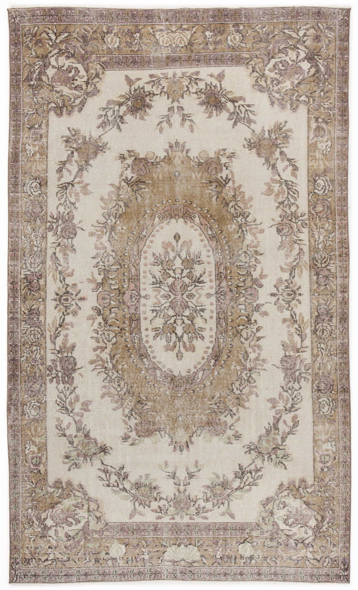 Beige Over Dyed Vintage Rug 5&#39;10&#39;&#39; x 9&#39;9&#39;&#39; ft 177 x 297 cm