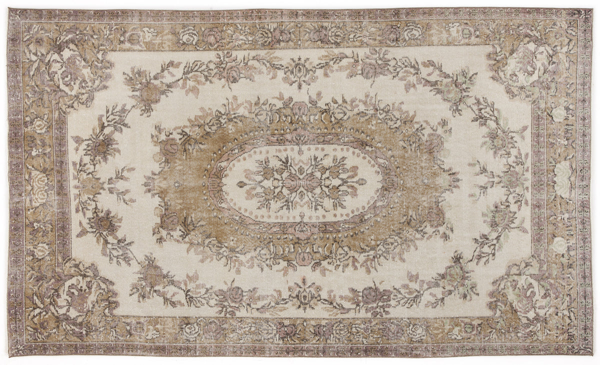 Beige Over Dyed Vintage Rug 5&#39;10&#39;&#39; x 9&#39;9&#39;&#39; ft 177 x 297 cm