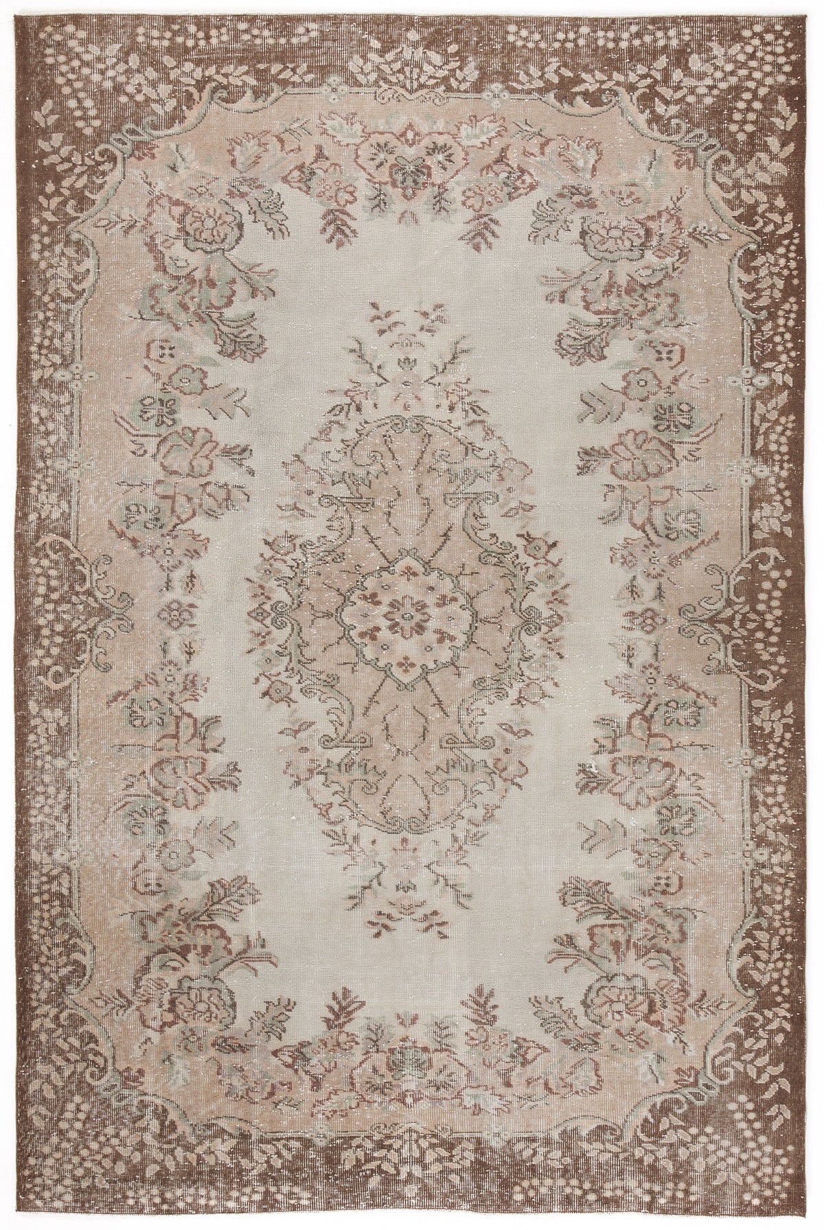 Beige Over Dyed Vintage Rug 6&#39;2&#39;&#39; x 9&#39;5&#39;&#39; ft 188 x 287 cm