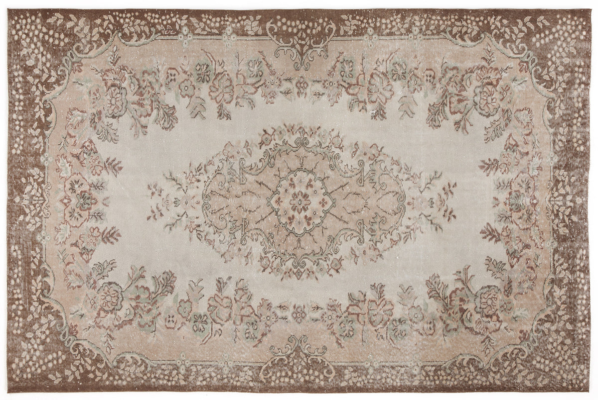 Beige Over Dyed Vintage Rug 6&#39;2&#39;&#39; x 9&#39;5&#39;&#39; ft 188 x 287 cm
