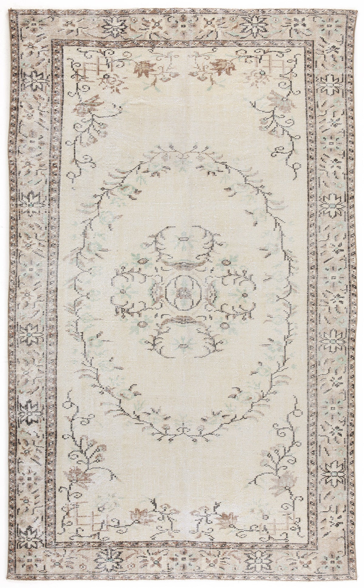 Beige Over Dyed Vintage Rug 5&#39;10&#39;&#39; x 9&#39;9&#39;&#39; ft 179 x 297 cm