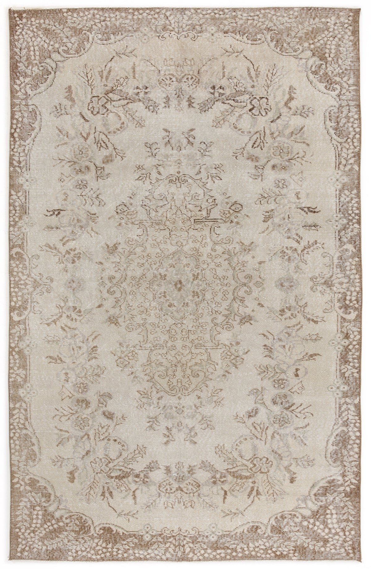 Beige Over Dyed Vintage Rug 5&#39;5&#39;&#39; x 8&#39;8&#39;&#39; ft 165 x 265 cm