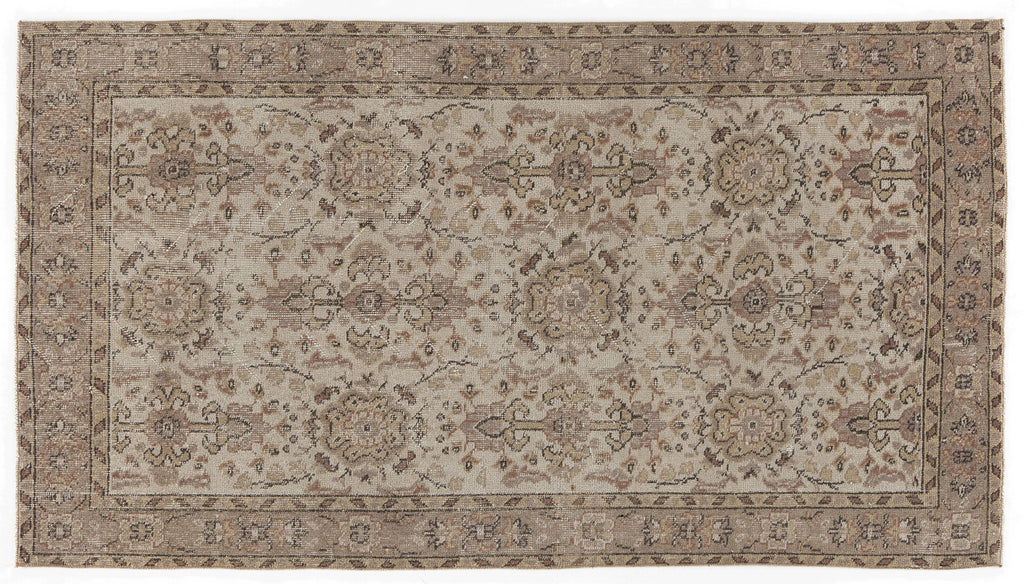 Beige Over Dyed Vintage Rug 3'8'' x 6'8'' ft 112 x 204 cm