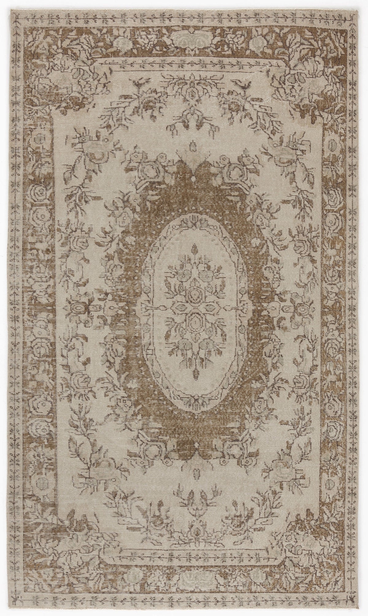Beige Over Dyed Vintage Rug 6&#39;1&#39;&#39; x 9&#39;3&#39;&#39; ft 185 x 281 cm