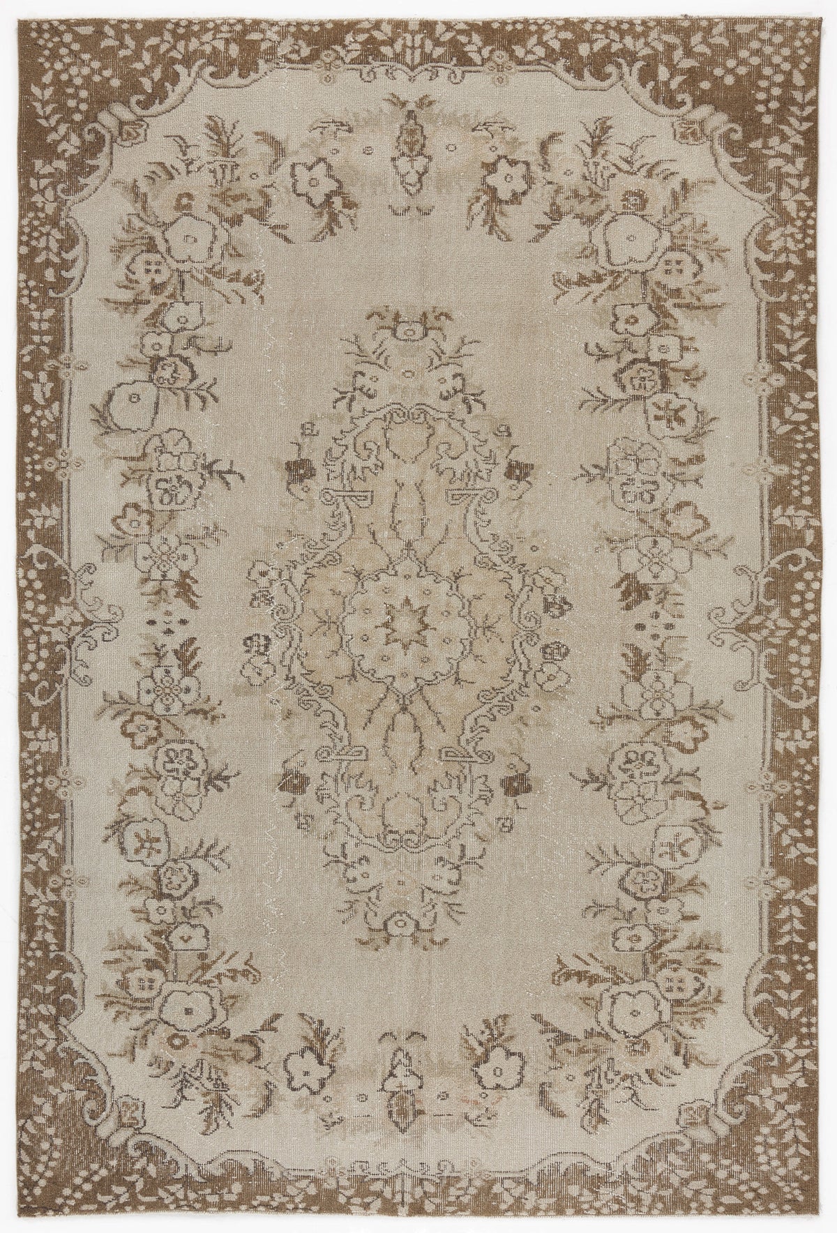 Beige Over Dyed Vintage Rug 6&#39;1&#39;&#39; x 9&#39;1&#39;&#39; ft 186 x 276 cm