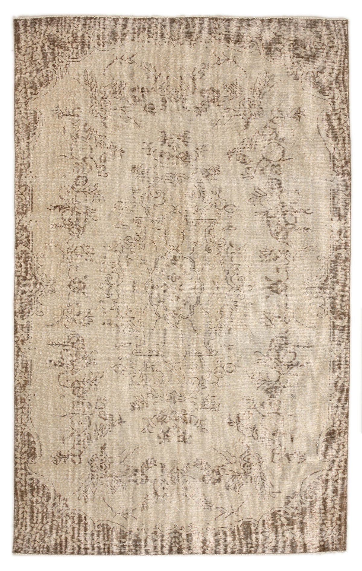 Beige Over Dyed Vintage Rug 5&#39;7&#39;&#39; x 8&#39;12&#39;&#39; ft 170 x 274 cm