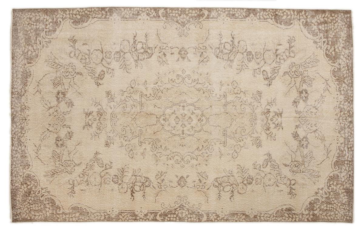 Beige Over Dyed Vintage Rug 5&#39;7&#39;&#39; x 8&#39;12&#39;&#39; ft 170 x 274 cm