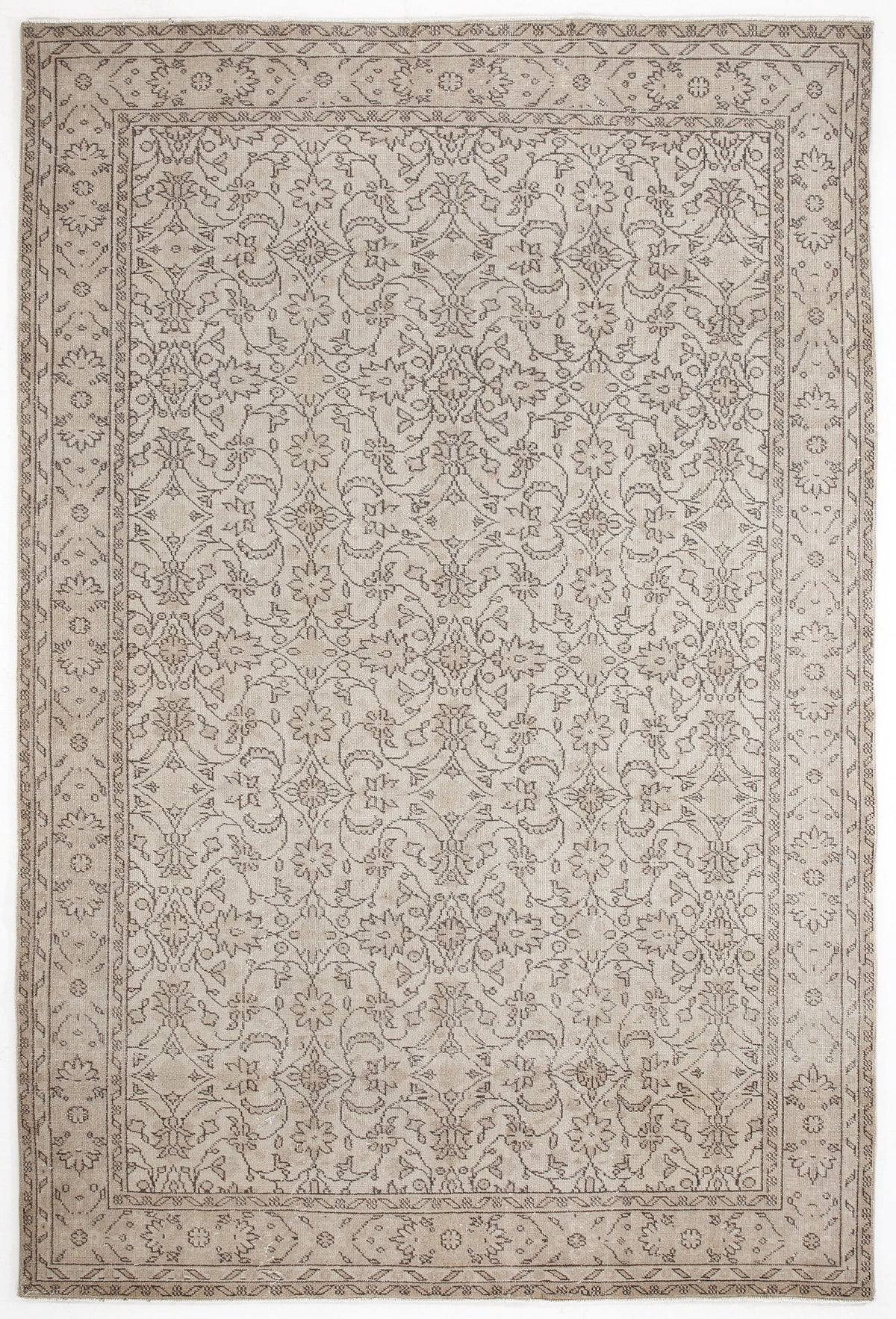 Beige Over Dyed Vintage Rug 6&#39;1&#39;&#39; x 9&#39;3&#39;&#39; ft 186 x 282 cm