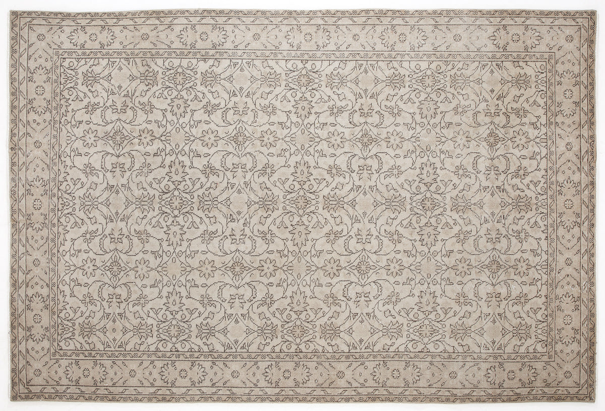 Beige Over Dyed Vintage Rug 6&#39;1&#39;&#39; x 9&#39;3&#39;&#39; ft 186 x 282 cm