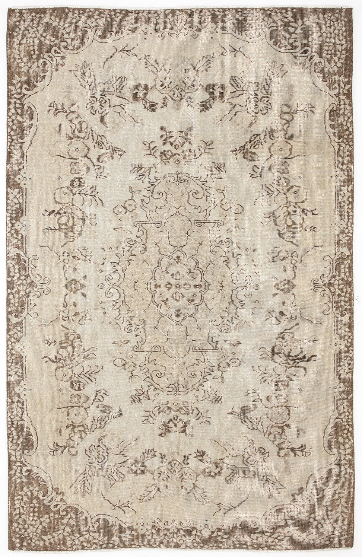 Beige Over Dyed Vintage Rug 5&#39;7&#39;&#39; x 8&#39;10&#39;&#39; ft 169 x 268 cm