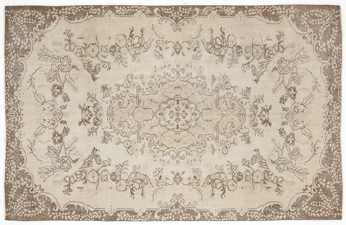Beige Over Dyed Vintage Rug 5&#39;7&#39;&#39; x 8&#39;10&#39;&#39; ft 169 x 268 cm