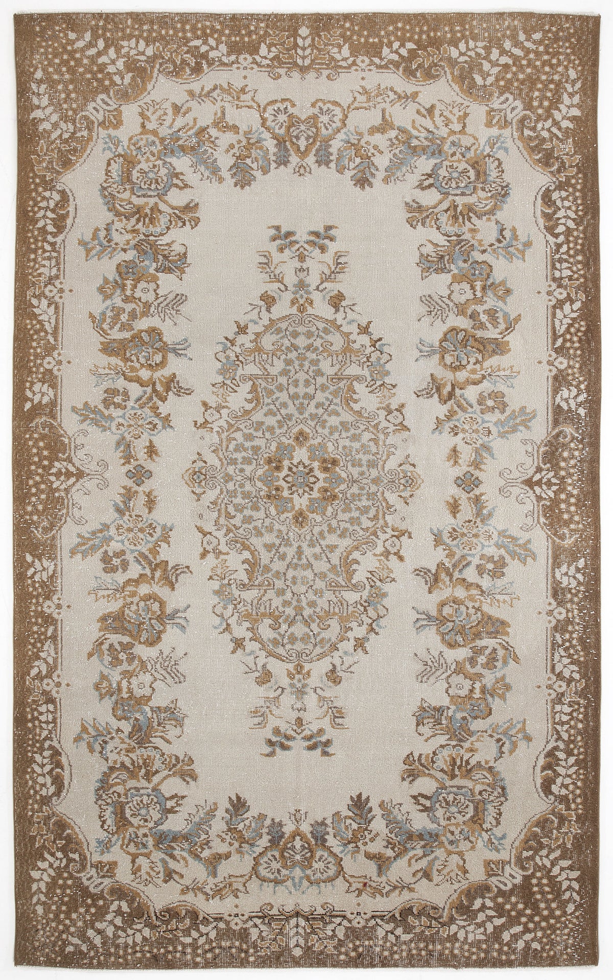 Beige Over Dyed Vintage Rug 6&#39;1&#39;&#39; x 10&#39;2&#39;&#39; ft 186 x 310 cm