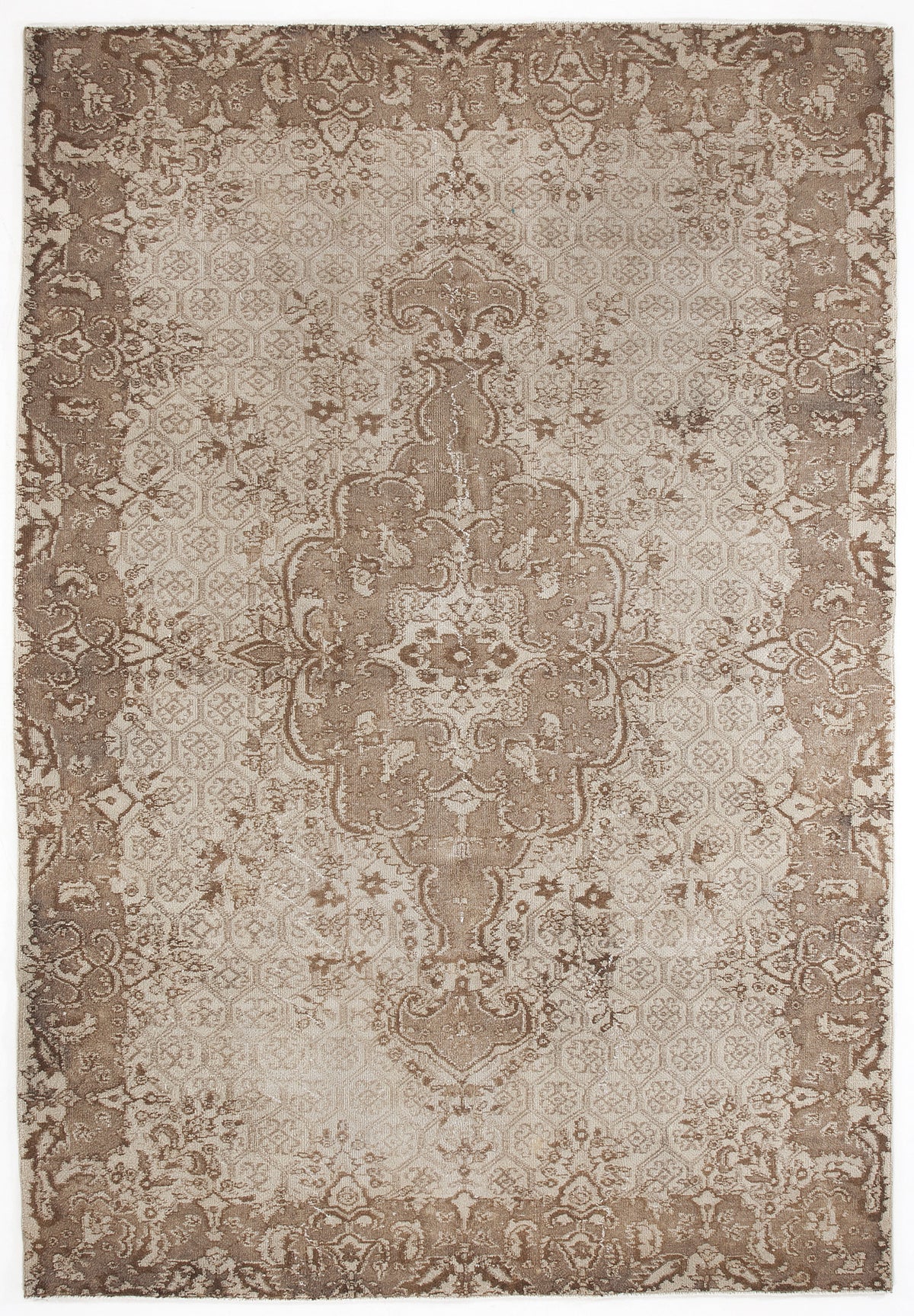 Beige Over Dyed Vintage Rug 6&#39;6&#39;&#39; x 9&#39;8&#39;&#39; ft 199 x 294 cm