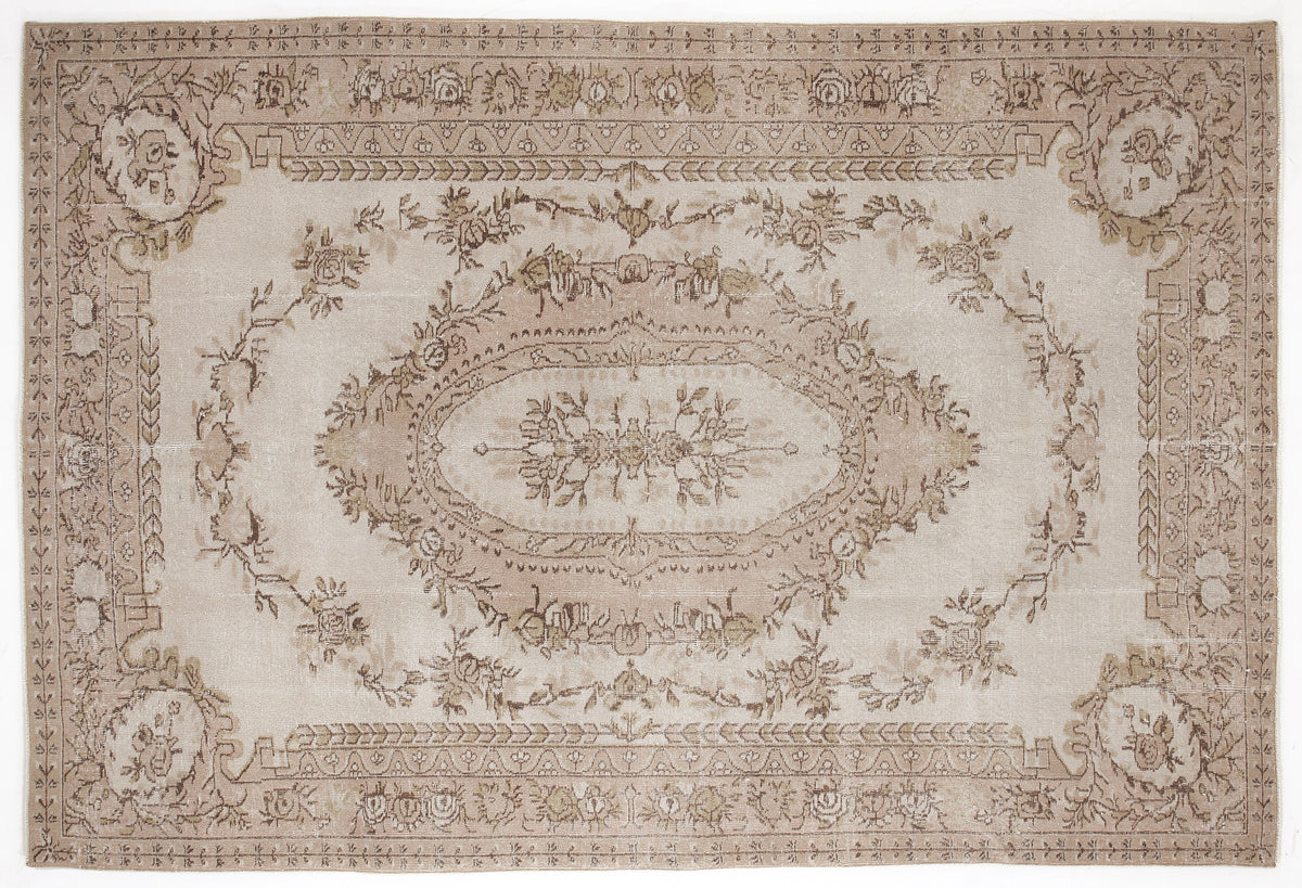 Beige Over Dyed Vintage Rug 6&#39;4&#39;&#39; x 9&#39;5&#39;&#39; ft 194 x 286 cm