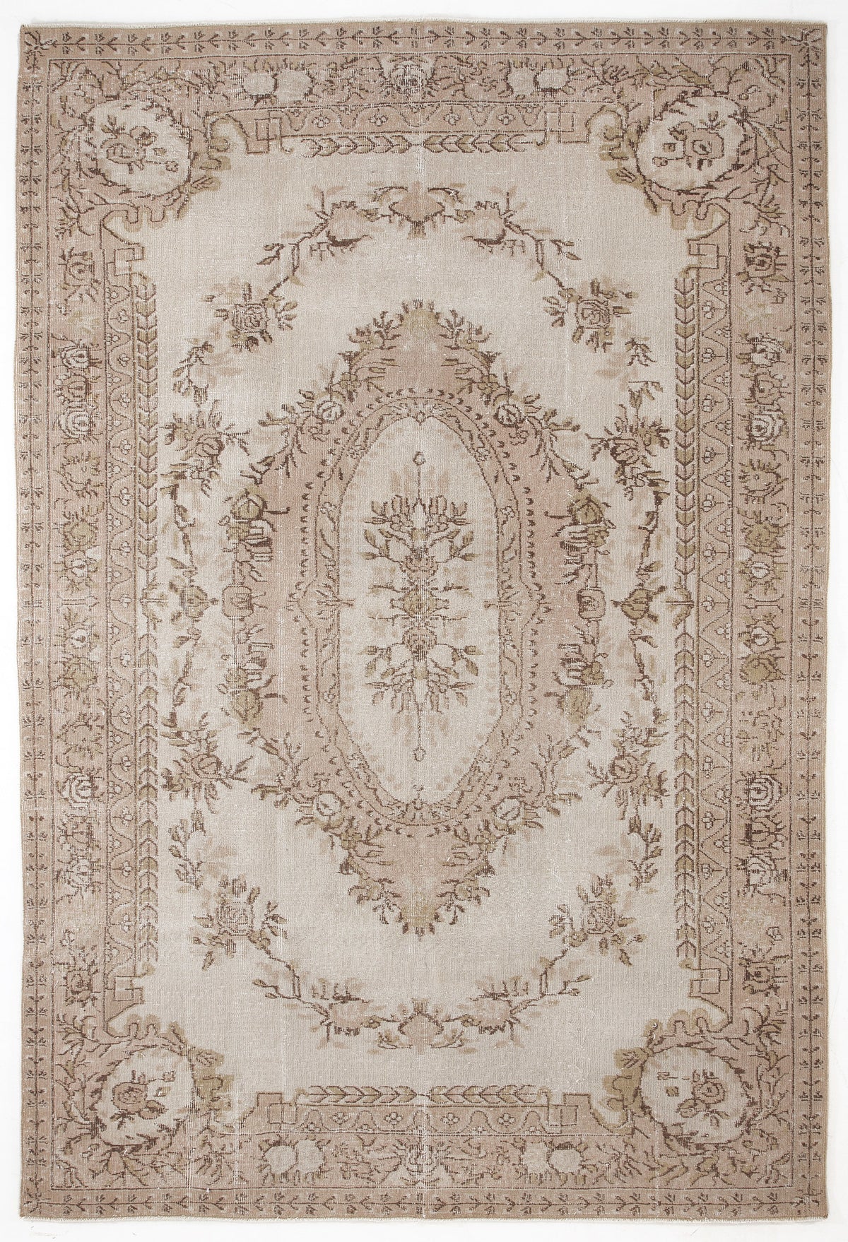 Beige Over Dyed Vintage Rug 6&#39;4&#39;&#39; x 9&#39;5&#39;&#39; ft 194 x 286 cm