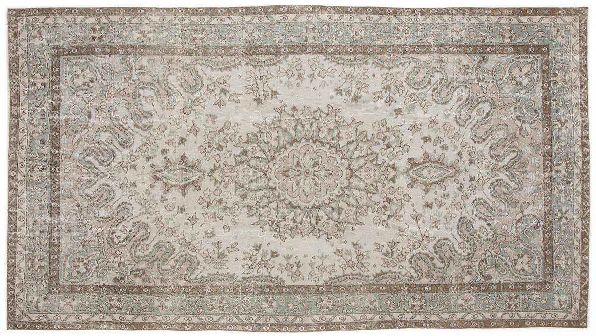 Beige Over Dyed Vintage Rug 5&#39;8&#39;&#39; x 10&#39;4&#39;&#39; ft 172 x 315 cm
