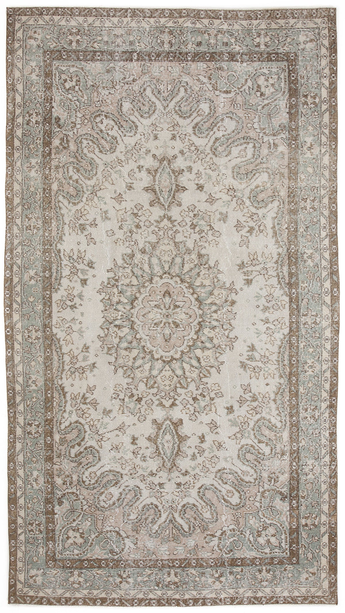 Beige Over Dyed Vintage Rug 5&#39;8&#39;&#39; x 10&#39;4&#39;&#39; ft 172 x 315 cm