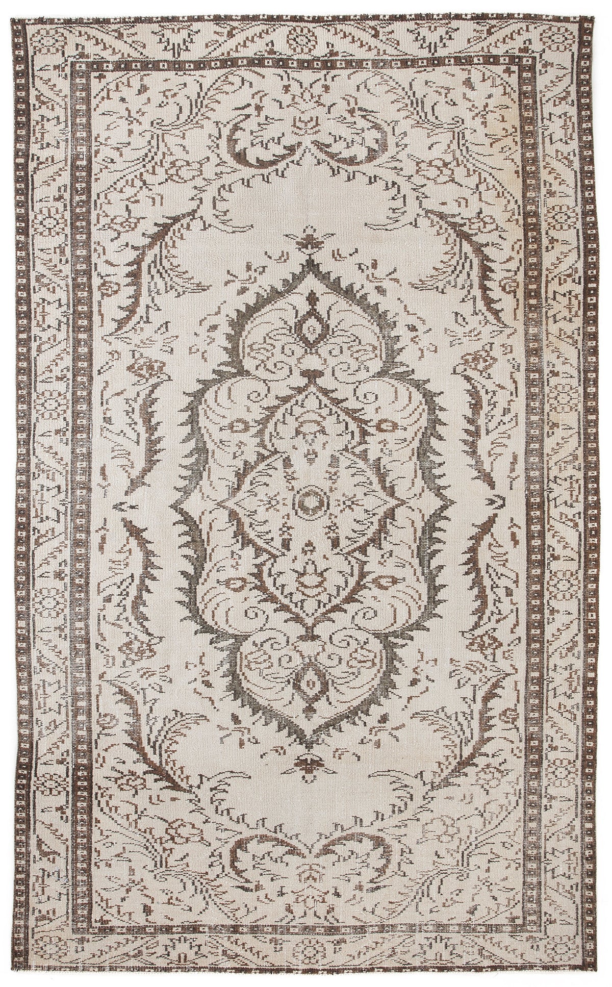 Beige Over Dyed Vintage Rug 5&#39;7&#39;&#39; x 9&#39;4&#39;&#39; ft 170 x 285 cm