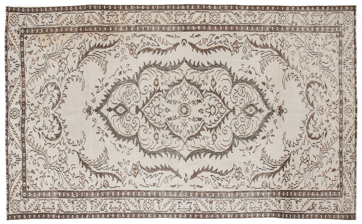 Beige Over Dyed Vintage Rug 5&#39;7&#39;&#39; x 9&#39;4&#39;&#39; ft 170 x 285 cm