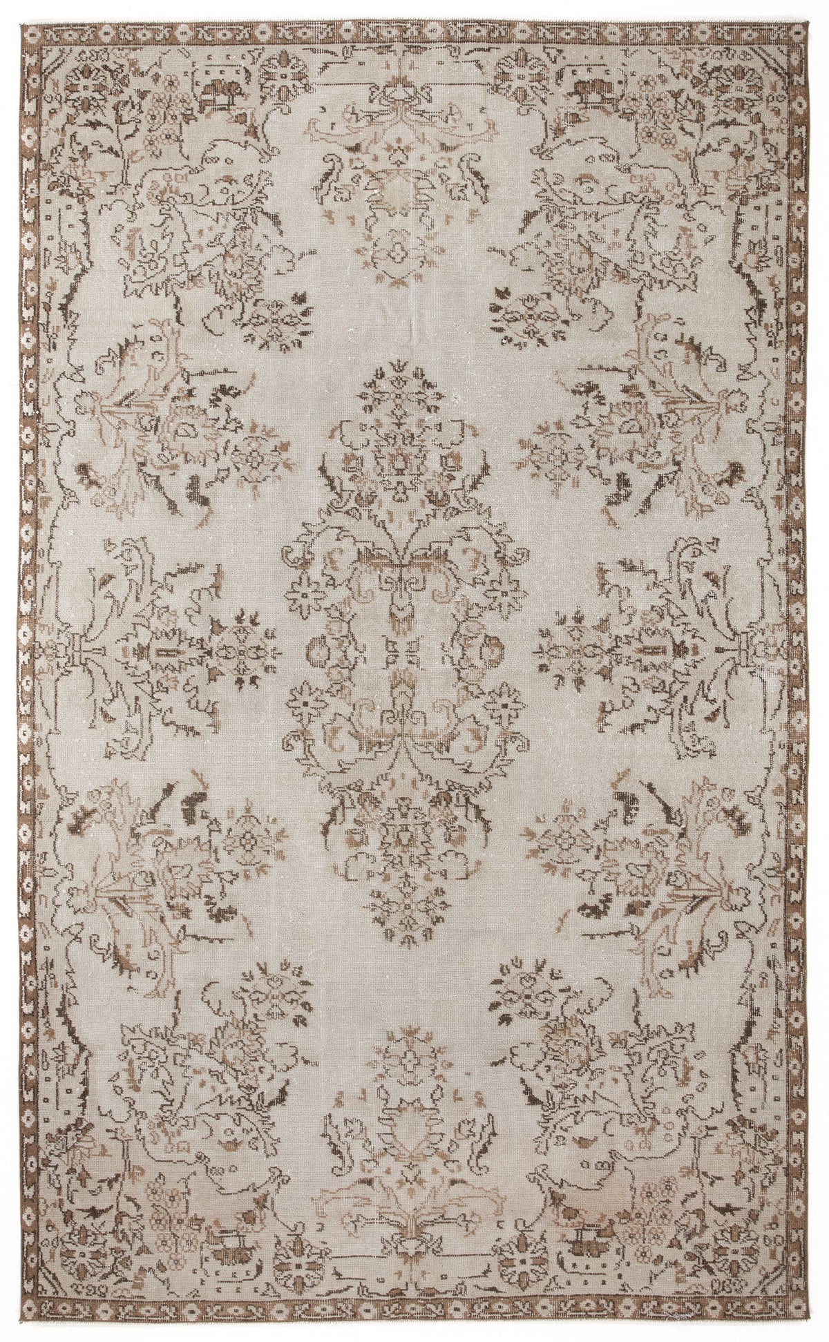 Beige Over Dyed Vintage Rug 5&#39;9&#39;&#39; x 9&#39;5&#39;&#39; ft 175 x 288 cm