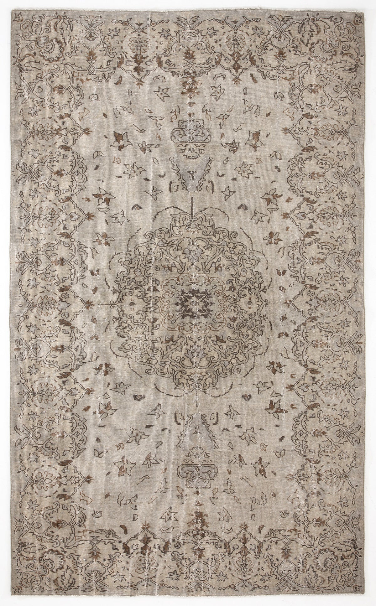 Beige Over Dyed Vintage Rug 5&#39;10&#39;&#39; x 9&#39;7&#39;&#39; ft 177 x 291 cm